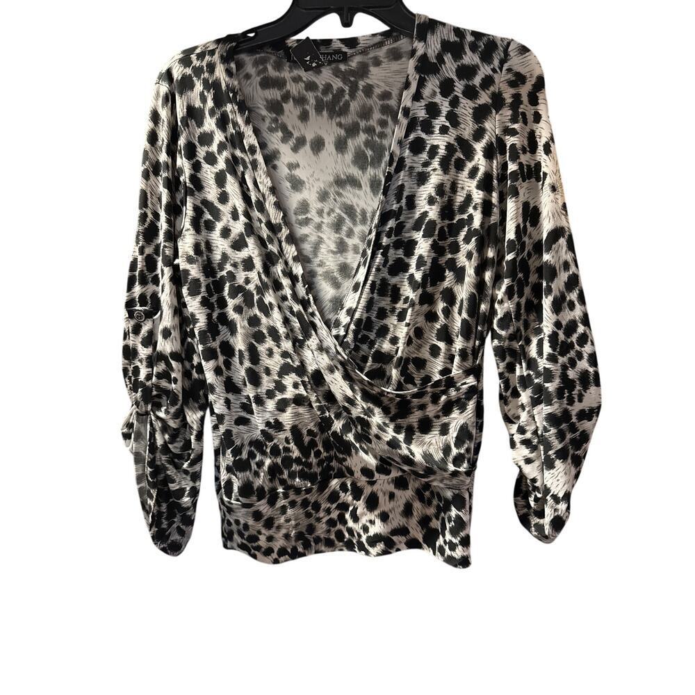 JULIAN CHANG animal print wrap top size M Medium